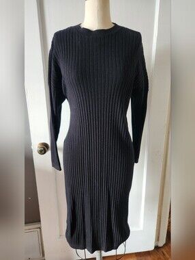 Mango Black Ribbed Long-Sleeve Knit Dress
